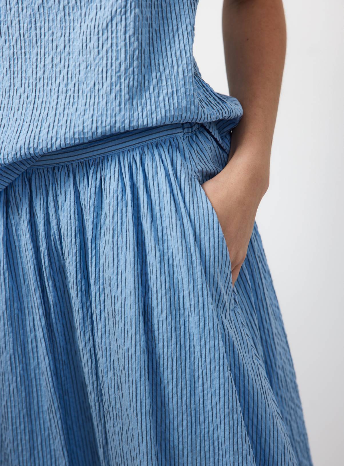 Blue Stripe Print Cotton Full Midaxi Co-ord Skirt 14 - Image 3